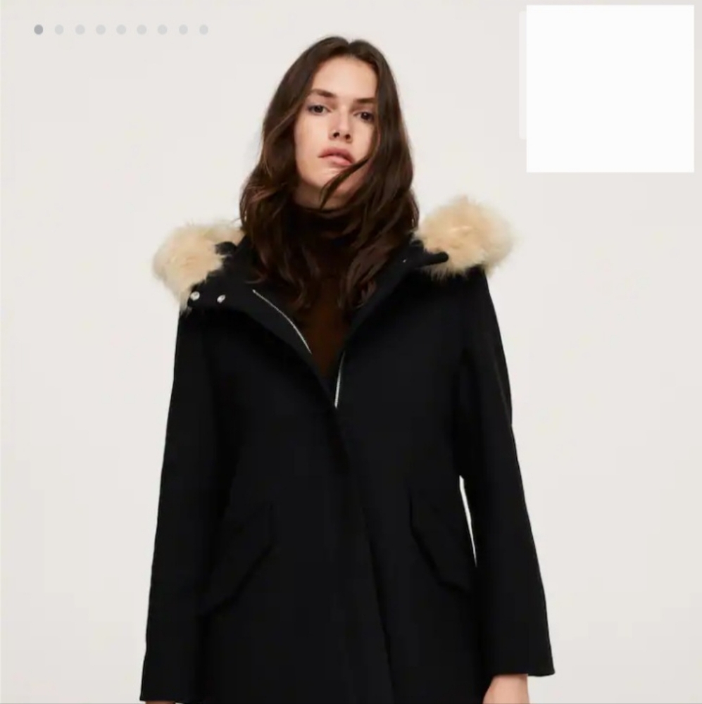 Mango women's Faux Fur Hooded Coat, Size L